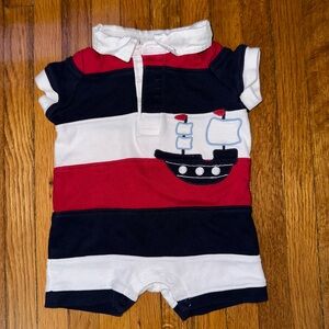 Janie and Jack ~ Red, White & Blue Embroidered Sailboat One piece outfit
